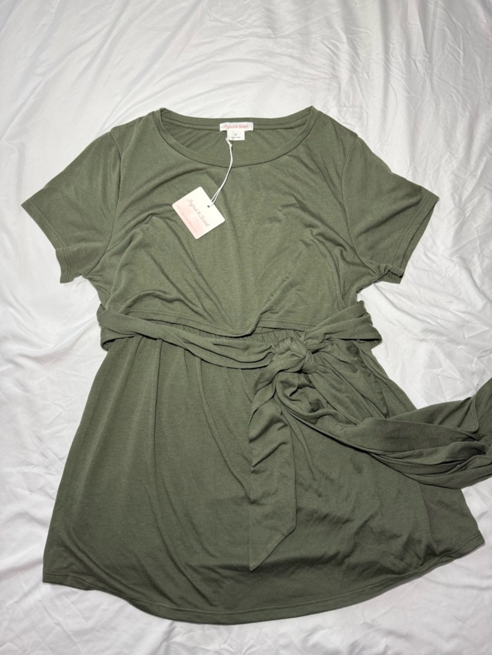 Ingrid & Isabel Olive Green Tie-Waist Short Sleeve shirt